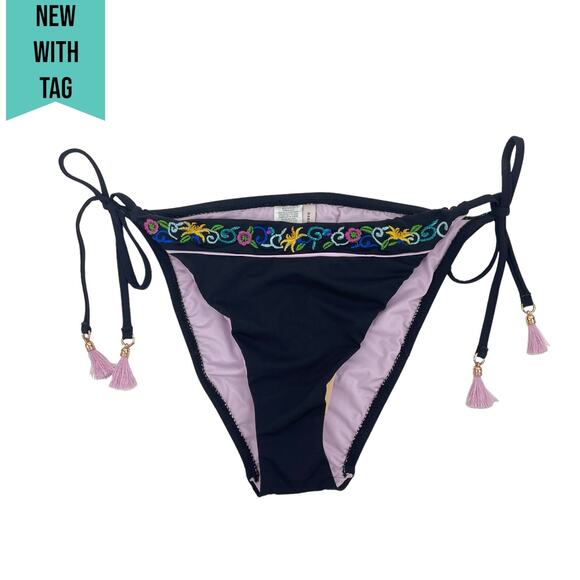 Nanette Lepore Vamp Swim Bikini Bottom Tassel Tie Black Size 10 - Picture 1 of 10